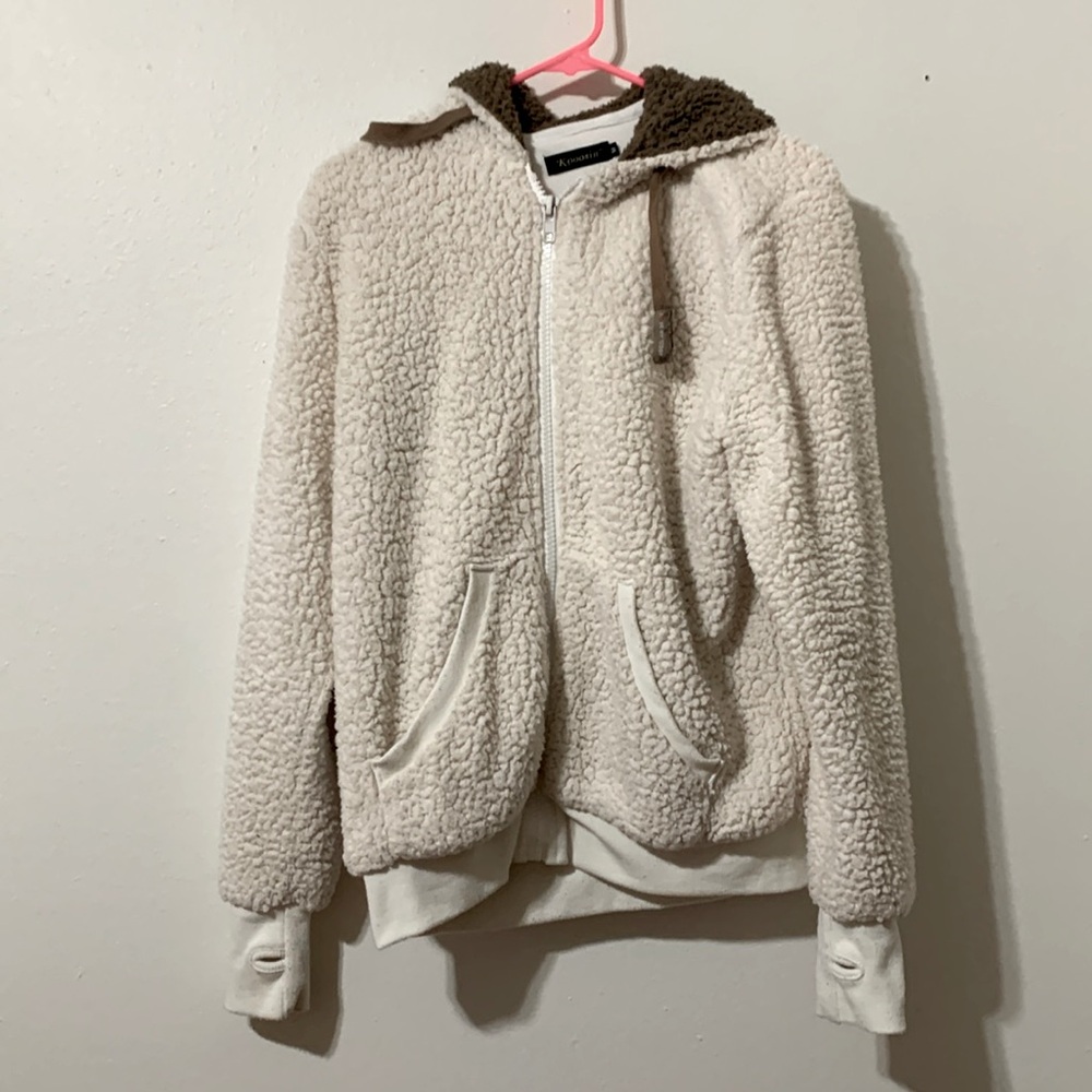 Kooosin Women’s Hooded Sherpa Jacket Soft Teddy Coat Zip Up Size M Used
